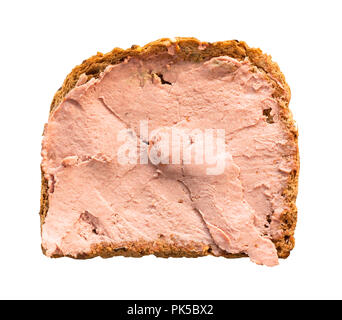 top view of bread sandwich with pate isolated on white background Stock Photo