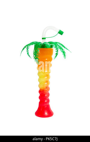 Palm Tree Novelty Slush Yard Cup with multicolour slush on a white background Stock Photo