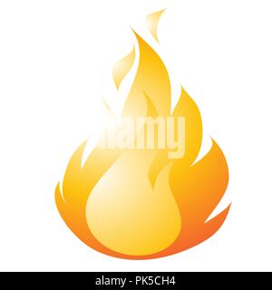 Burning fire drawing in a flat style isolated on a white background. Vector cartoon close-up illustration. Stock Vector