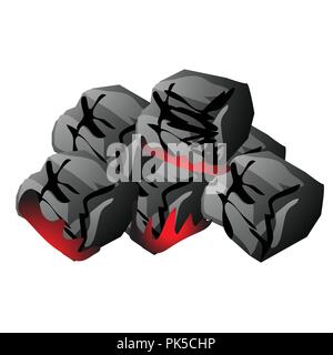 The pile of hot wooden embers isolated on white background. Vector cartoon close-up illustration. Stock Vector
