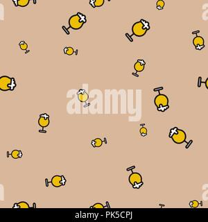 Wineglass beer seamless pattern. Vector illustration. Beige background. Stock Vector