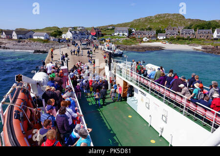 CalMac ferry arriving at Iona from Fionnphort on the Isle of Mull Stock Photo