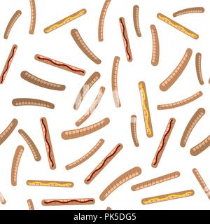 Grill Sausage with Ketchup and Mustard Seamless Pattern Stock Vector