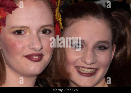 Two teen girls in makeup and costume Stock Photo