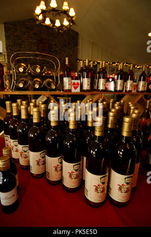 Bottles of wines wait in the tasting room of Oasis Winery. Oasis says in their brochure that they are rated top 10 in the world. The vineyards are loc Stock Photo