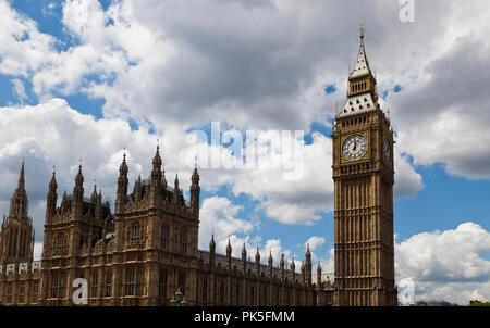 Big Ben, the world famous clock on the Houses of Parliament in London. Officially renamed as Elizabeth Tower this image was taken before renovations. Stock Photo