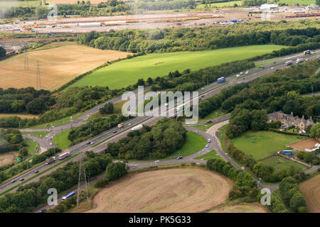 Ariel photograph taken from light aircraft of the A1, A167 and B1288 intersection. Stock Photo