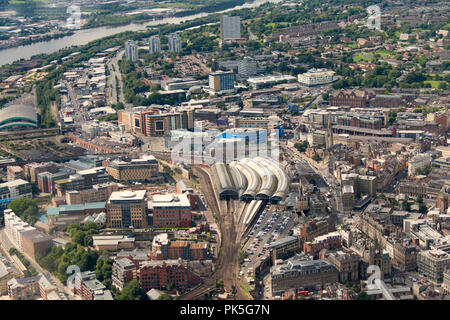 Ariel photograph taken from light aircraft Newcastle Central Rail Station. Stock Photo