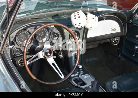 A Chevrolet Corvette Stingray interior at a car show. Stock Photo