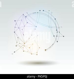Abstract Molecules with line, node, geometric, low poly, polygon and triangle. Vector design network connection technology on bright gray background.  Stock Vector