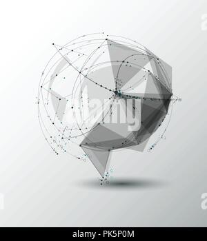Abstract Molecules with line, node, geometric, low poly, polygon and triangle. Vector design network connection technology on bright gray background.  Stock Vector
