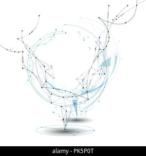 Abstract Molecules with line, node, geometric, low poly, polygon and triangle. Vector design network connection technology on bright gray background.  Stock Vector