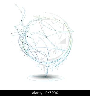 Abstract Molecules with line, node, geometric, low poly, polygon and triangle. Vector design network connection technology on bright gray background.  Stock Vector