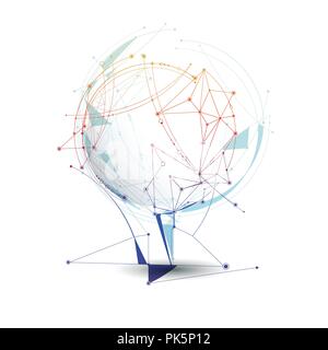 Abstract Molecules with line, node, geometric, low poly, polygon and triangle. Vector design network connection technology on bright gray background.  Stock Vector