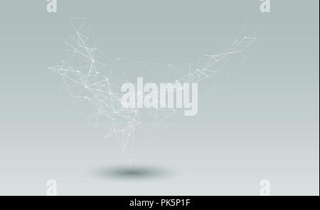 Abstract Molecules with line, node, geometric, low poly, polygon and triangle. Vector design network connection technology on bright gray background.  Stock Vector