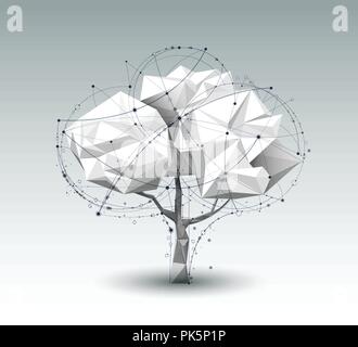 Abstract Molecules with line, node, geometric, low poly tree, polygon and triangle. Vector design network connection technology on bright gray backgro Stock Vector