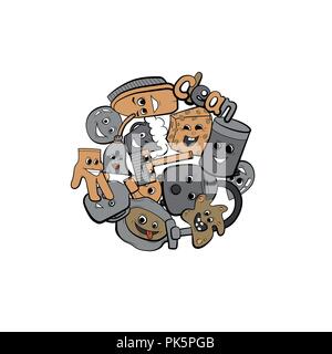 cartoon character housemaid with broom vector illustration, isolated on ...