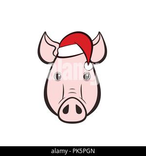 Pigs head in a hat. 2019 New Year. Vector illustration. Stock Vector
