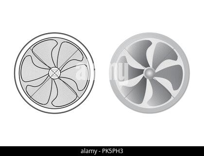 Set of fans. Six of the blade. Technical vector illustration. The HVAC equipment. Stock Vector
