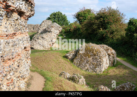 Remains of the south wall and a bastion of Burgh Roman Fort also known as Gariannonum, Garannum, Caister-on-Sea, Norfolk, England, UK Stock Photo