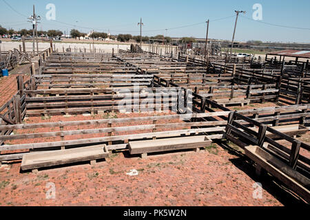 Empty  wooden cattle pens in Fort Worth Stockyards, Texas. Horizontal. Stock Photo