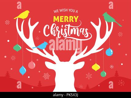 Merry Christmas banner, Xmas template background with deer silhouette Stock Vector