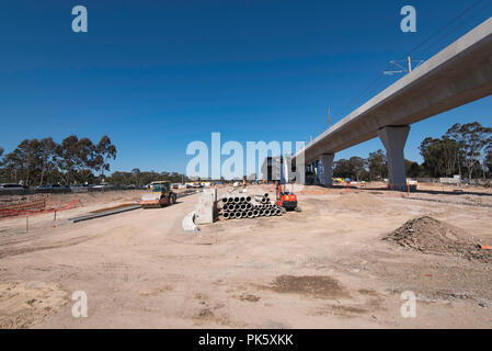 July 2018, a section of the elevated Skytrain rail line that forms part of the new Metro Northwest train line in Sydney Australia Stock Photo