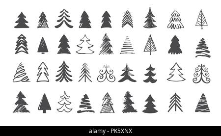 Hand drawn Christmas tree icons. Doodles and sketches Stock Vector