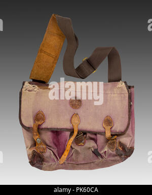 A well worn, faded, and used Leica camera bag from the 1970s. Stock Photo