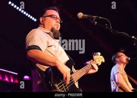 Miguel DeJesus (bassist) and Michael Johnston (lead singer) of Smalltown Poets performing live at the City Winery in Atlanta, Georgia. (USA) Stock Photo