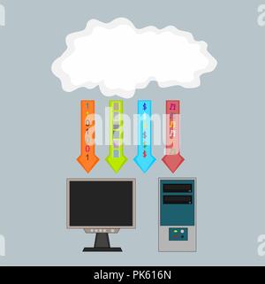 Business computer download many information from cloud internet , vector icon Stock Vector