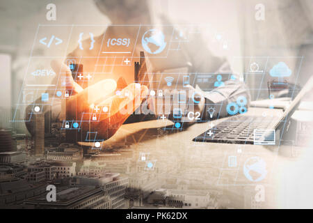 Coding software developer work with AR new design dashboard computer ...