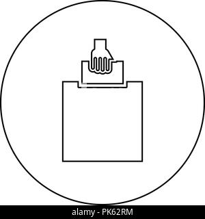 Hand puts a blank in a box for suggestion the voter throws a ticket icon black color in round circle outline vector I Stock Vector