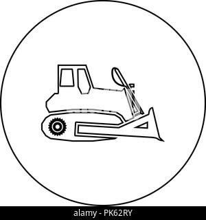 Bulldozer icon black color in round circle outline vector I Stock Vector