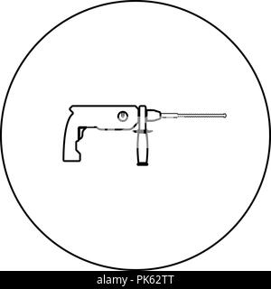 Rotary hammer demolition icon black color in round circle outline vector I Stock Vector