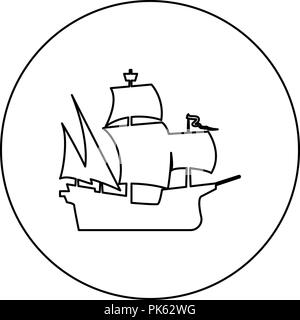 Medieval ship icon black color in round circle outline vector I Stock Vector