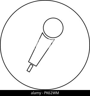 Hand microphone icon black color in round circle outline vector I Stock Vector