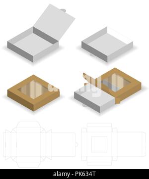 box with plastic window die cut mock up template vector Stock Vector