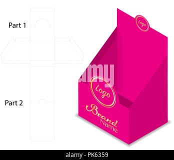 container display 3d mockup with dieline template Stock Vector