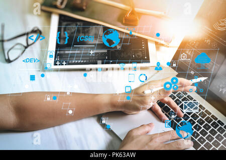 Coding software developer work with AR new design dashboard computer ...