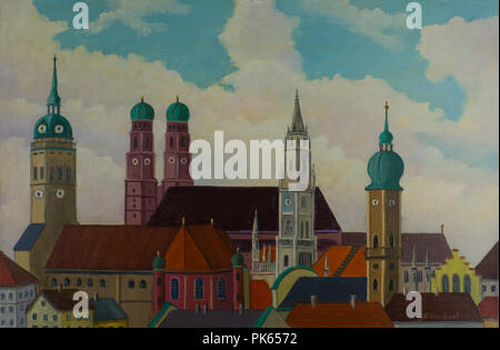 Oil painting - view of the city of Munich with the church towers Stock Photo