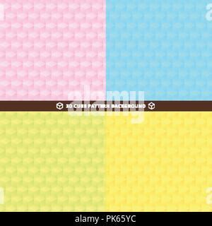 Set of seamless 3D cube pattern colorful design background. Geometric vector illustration Stock Vector