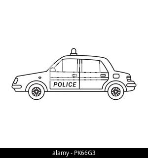 Police car with flashing lights on the roof in the line art style Stock Vector