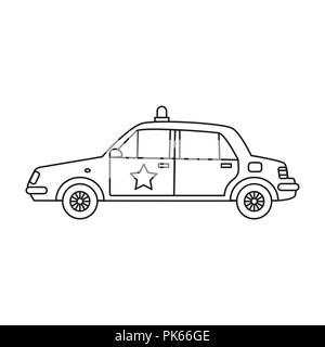 Police car with flashing lights and sherif's star in the line art style Stock Vector