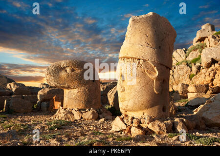 Image of the statues of around the tomb of Commagene King Antochus 1 on the top of Mount Nemrut, Turkey. Stock photos & Photo art prints. In 62 BC, Ki Stock Photo