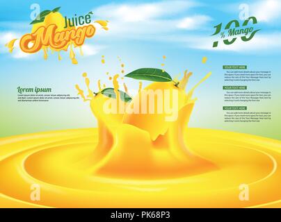 Mango Juice Advertising Banner Ads Vector Template Design Stock Vector
