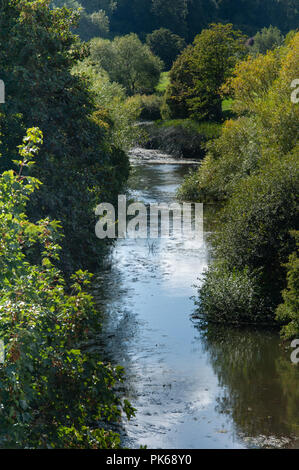 A view of The Avon valley from Avoncliff Viaduct near Bradford on Avon, Wiltshire, UK Stock Photo