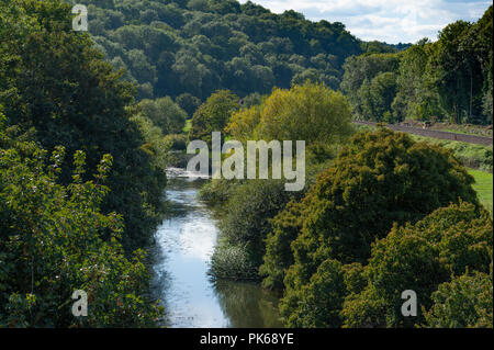 A view of The Avon valley from Avoncliff Viaduct near Bradford on Avon, Wiltshire, UK Stock Photo