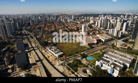 Construction of the monorail system, Journalist Roberto Marinho Avenue, Sao Paulo, Brazil.