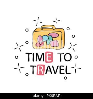 Vector hand drawn typography poster. time to travel. Inspirational illustration Stock Vector
